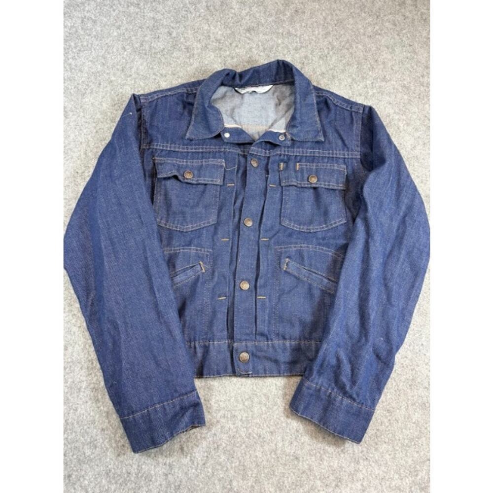 Vintage 60s JC Penney Selvedge Denim Trucker Jacket Boys Large Dark Wash Rare - Picture 1 of 7